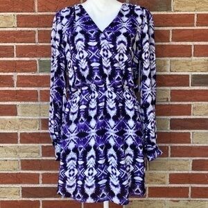 Parker Silk Patterned NWT Purple White Long Sleeve Dress 👗